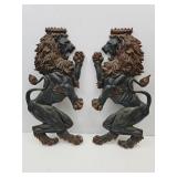 2 Large Cast Aluminum USA Lions 31" high