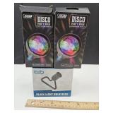 2 Disco Party Balls & Light Base