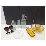 Amber Party Dish, Ruby Red, Banana Boat & Lid+