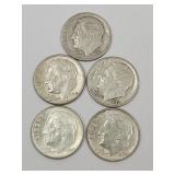 5 Silver Roosevelt Dime Coins