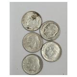 5 Silver Roosevelt Dime Coins