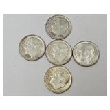 5 Silver Roosevelt Dime Coins