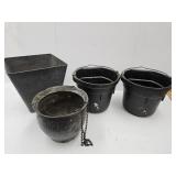 2 Rubber Buckets, Metal Hanging Planter +