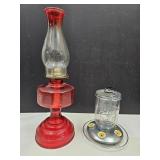 Birdfeeder & Vintage Oil Lamp