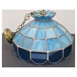 19"w  Blue & Turquoie Stained Glass Hanging Light