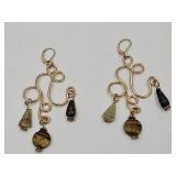 Gold Filled Long Dangle Earrings with Gemstones