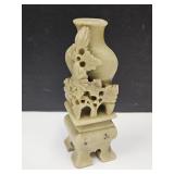VTG Oriental Etched China Soapstone Vase 5"h