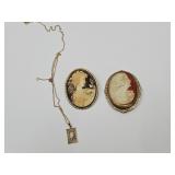 VTG Cameo Pins/ Brooches & 12k GF Cameo Necklace