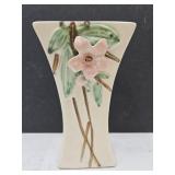 VTG McCoy Cream w Pink Flower Vase 8"H