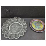 Carnival Glass Plate & Indiana Egg Plate