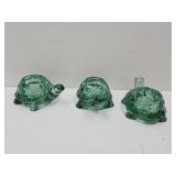 3 Glass Turtle Candle Holders