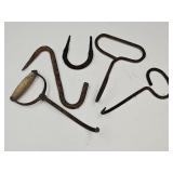 Hand Forged Iorn Hooks & 1 Horse Shoe