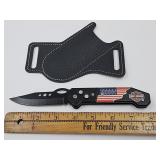 Auto Release HD Flag Knife w Belt Sheath