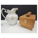 Vintage Shoe Shine Box w Contents & Water Pitcher