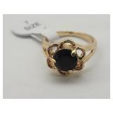 Gold Over Jewelers Bronze Black Stone Ring Sz 7