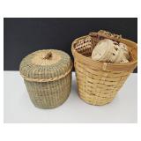 Lot of Miniature Baskets & Basket w/Lid 6"h