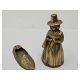 4" Brass Lady & Small Brass Shoe Ashtray