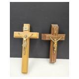 2 Mid Century Crucifix Last Rites Cross Boxes 13"