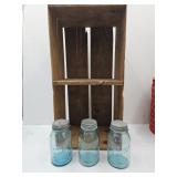Primitive Fruit Crate & 3 Ball Jars W ZiInc Lids