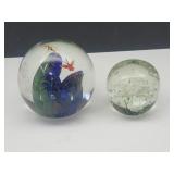 2 Glass Paperweights Unmarked