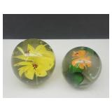 2 Glass Paperweights Unmarked