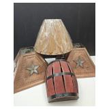2 Light Shades, 1 NIP, Barrel Wall Decor