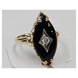 14K Gold Ring With Onyx & Diamond
