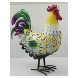 New Colorful Metal Rooster Statue 16"