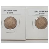 2 VF Indian Head Penny Coins