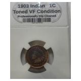 1903 VF Toned Indian Head Penny Coin