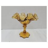 Fenton Amber Glass Compote 6"H