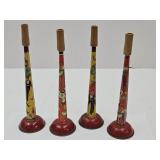 4 VTG US Metal Tin Litho Horns