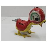1950s Wind Up Red Hopping Bird Tin Toy