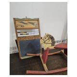 Primitive  Educational Chalkboard & Rocking Horse