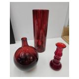 6.5" Ruby Red Vase, 7" Vase& 12" Vase