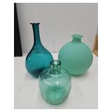 Lot of 3 Vases Teal & Blue Green Up to 8.5"h