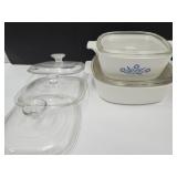 Corning Ware 11/2 QT & 2 Liter Dishes, 2 Xtra Lids