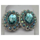 Vintage Blue Stone Clip Back Earrings