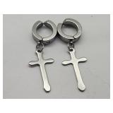 Clip On Cross Hoop Earrings