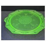 1930s Uranium Etched Footed Cake Plate 11"x10"