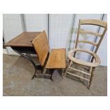 Antique School Desk & Primitive Chair See Pics