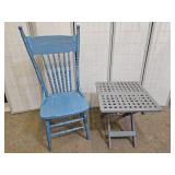 VTG Blue Painted Chair & Adirondack Table 20x20