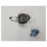 2 Glass Paperweight Turtles 4"L & 7"L