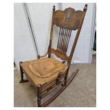 Antique Oak Leather Bottom Rocking Chair