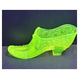 Uranium Glass Shoe 6"L