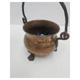 Copper & Brass Pot W Vintage Marbles