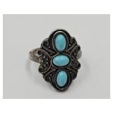 Silver Tone Ring Blue Stone Sz 7