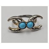 Silver Tone Ring Blue Stone Sz 5.5