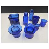 VTG Cobolt Blue Bottles, Hats Thimble Shot Glass +