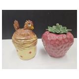 VTG Cookie Jars Strawberry & Chicken Both W Nics